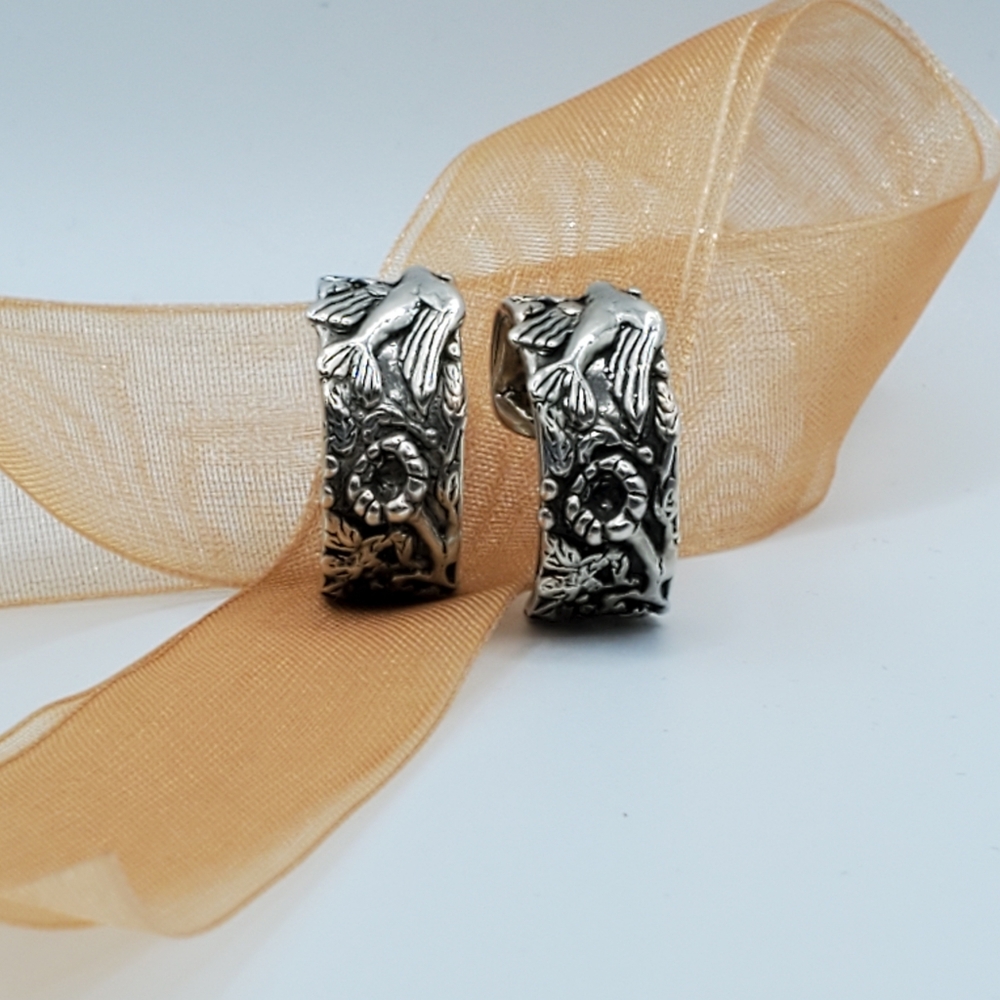 Andrea Barnett Signed & Numbered Sterling Silver C Hoop Post Earrings RARE - Picture 5 of 16